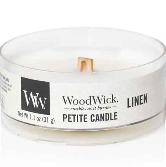 WoodWick Petite Candle 31g Linen Colour Zone Cosmetics