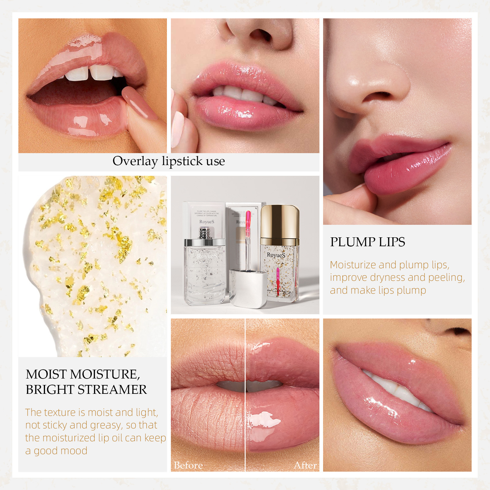 RoyueS GoldenSilver Foil Colour Changing Lip Plumper 5