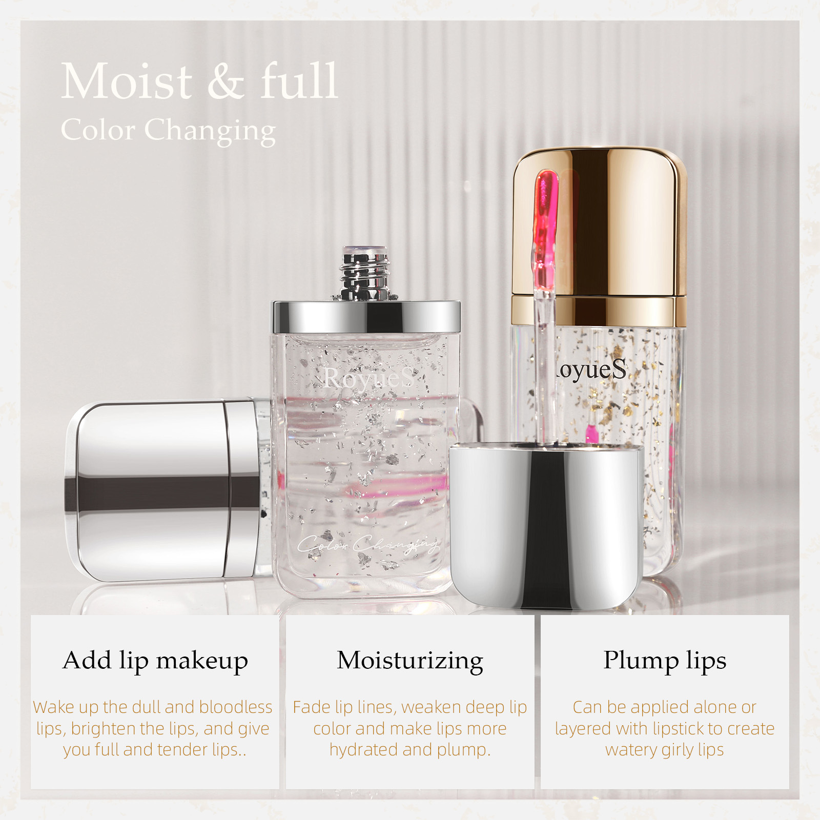 RoyueS GoldenSilver Foil Colour Changing Lip Plumper 6