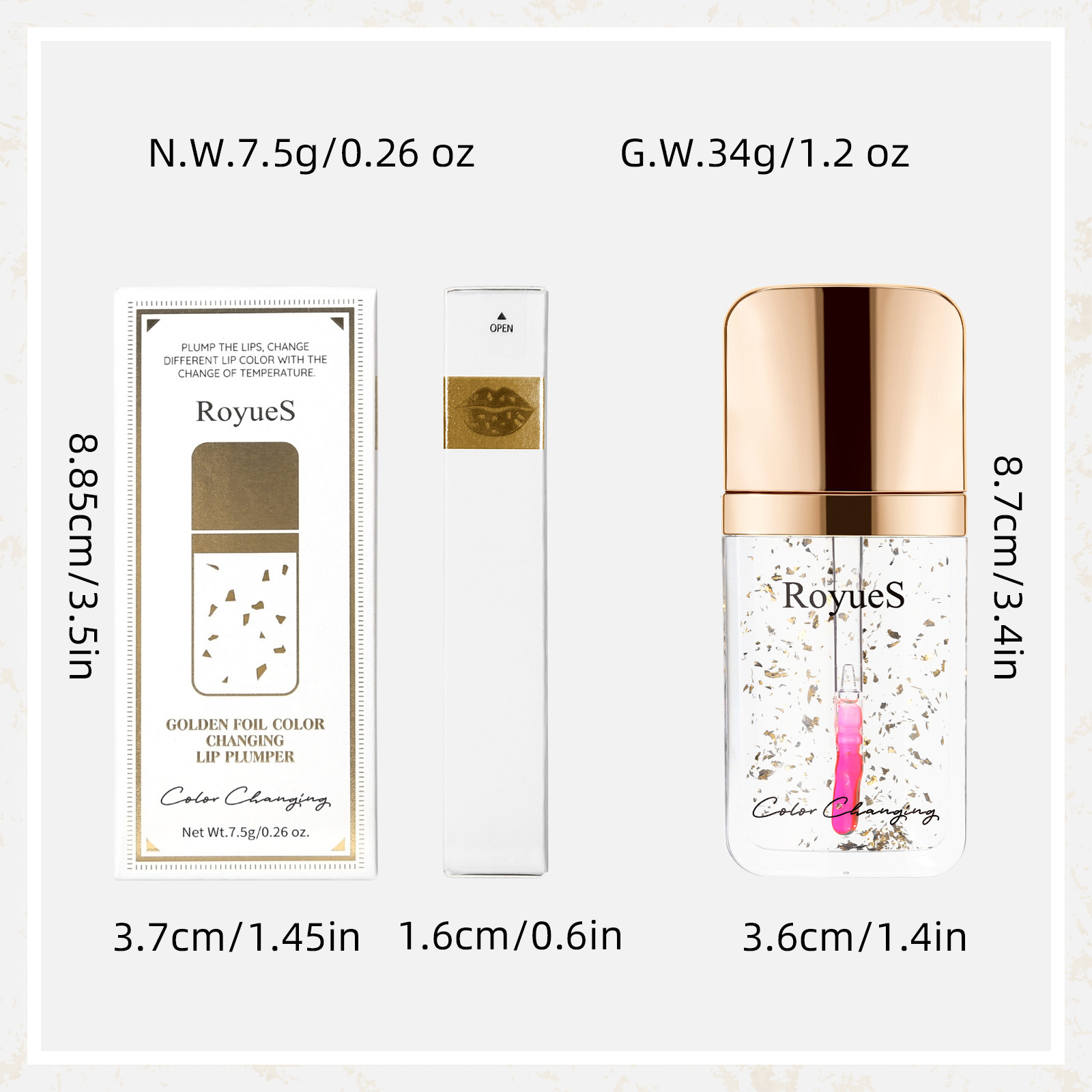 RoyueS GoldenSilver Foil Colour Changing Lip Plumper GOLDEN