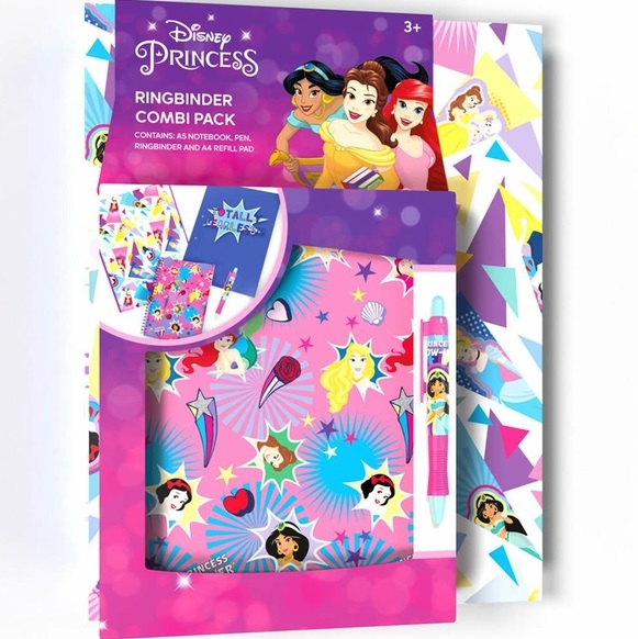 Disney Princess Ringbinder Combi Stationery Pack (A4 Ringbinder, A5 wiro notebook, Pen & A4 lined refill pad)