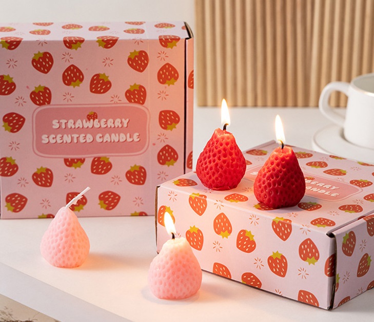 9pcs Cute Strawberry Shaped Sweet Scented Candle Gift Set 2