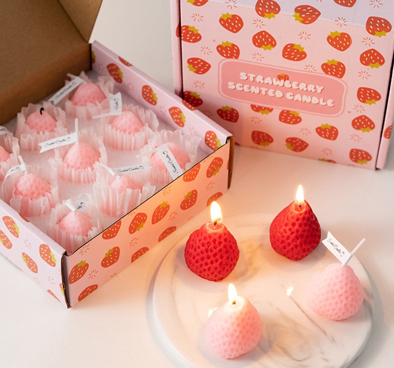 9pcs Cute Strawberry Shaped Sweet Scented Candle Gift Set 5