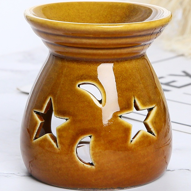 Moon & Star Ceramic Tealight Burner for Essential Oil n Wax Melt - Kiln Change Yellow 1