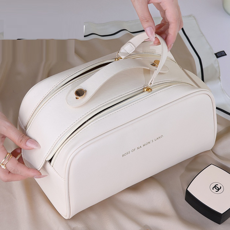 Double Zip Wash Bag Cosmetics Storage Carrying Bag - Cream 2