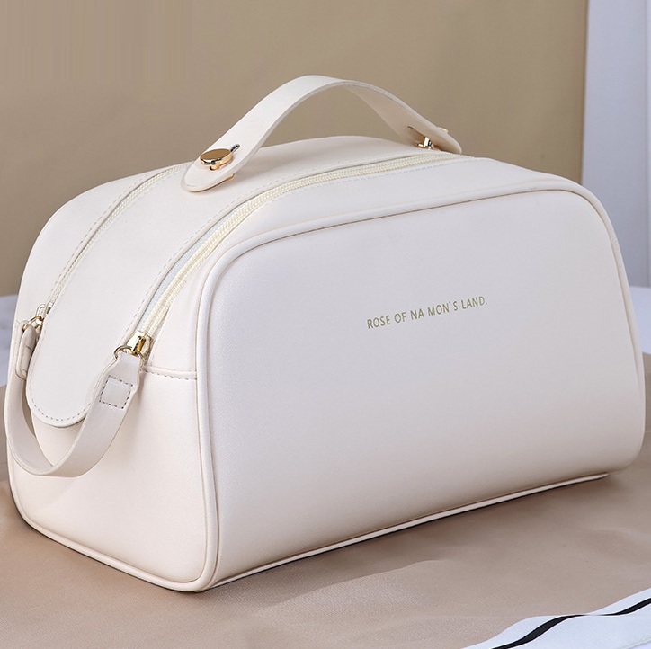 Double Zip Wash Bag Cosmetics Storage Carrying Bag - Cream