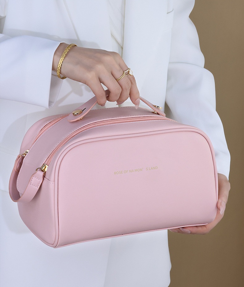 Double Zip Wash Bag Cosmetics Storage Carrying Bag - Pink 1