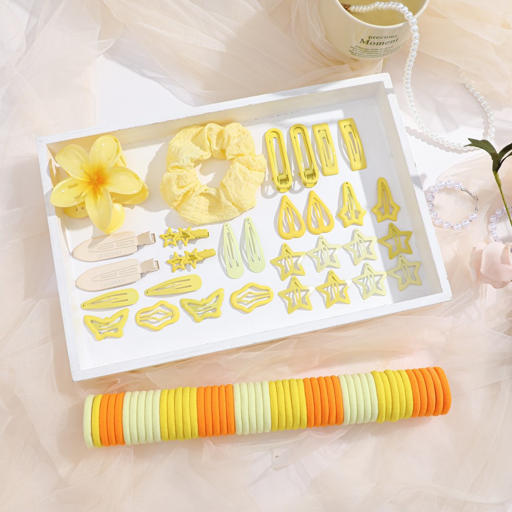 80pcs Flower Hair Clips, Hair Ties and Scrunchie Set YELLOW