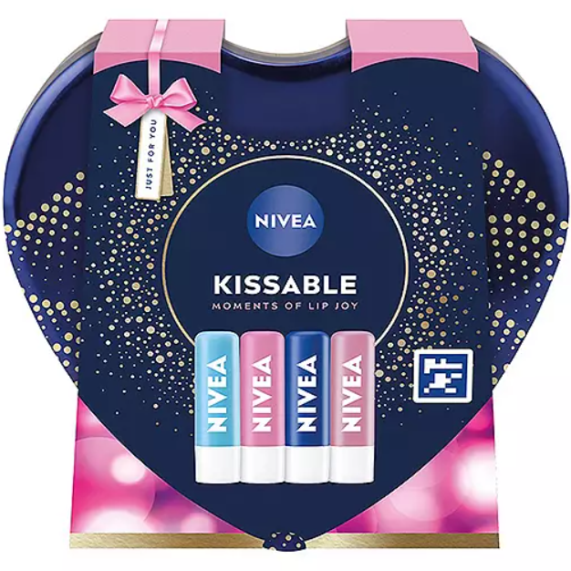 Nivea 4pcs Kissable Moments of Lip Joy Lip Balm Heart Tin Gift Set 1