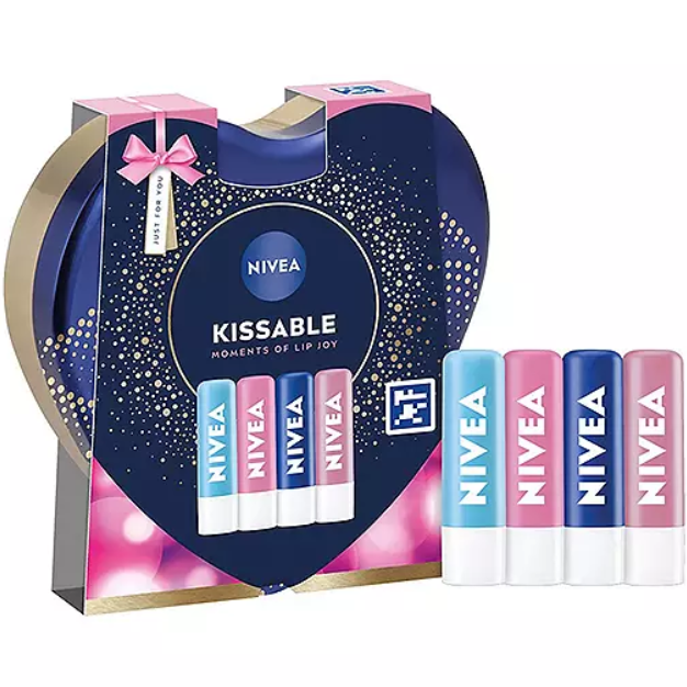 Nivea 4pcs Kissable Moments of Lip Joy Lip Balm Heart Tin Gift Set