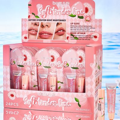 Bosuya 2pcs Lip Gloss + Lip Balm Set - Peach