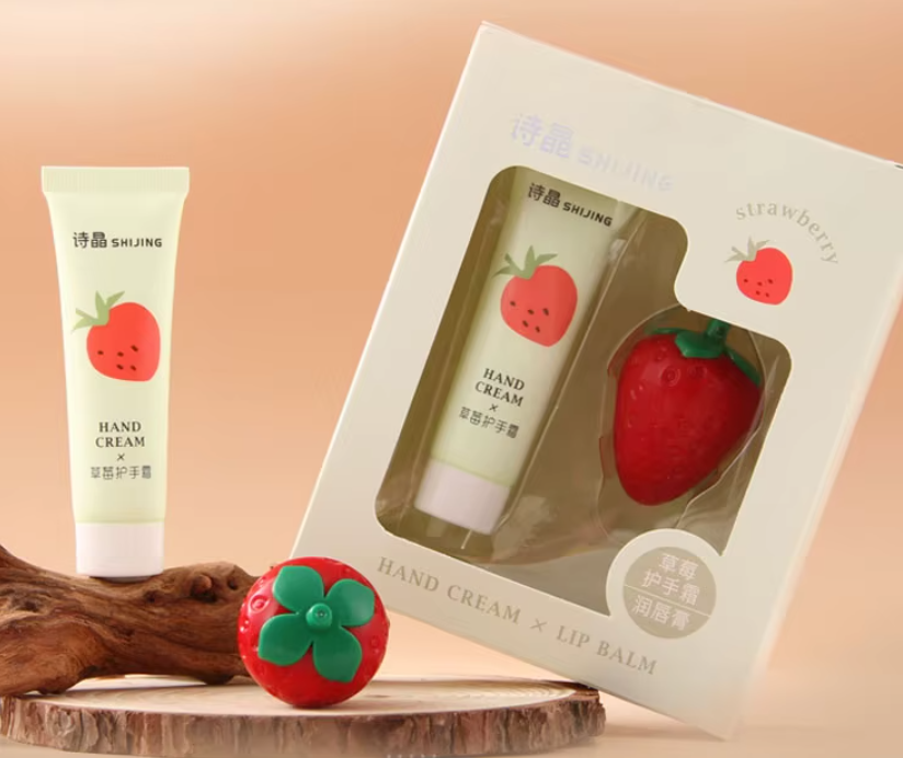 ShiJing Hand Cream + Keychain Lip Balm Set - Strawberry 1