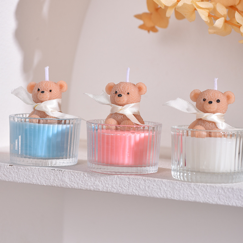Cute Bear Floral Scented Candle with Glass Jar 3