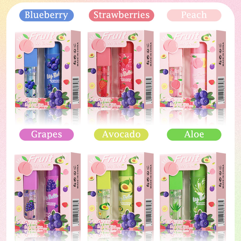 Peifen Fruit Moisturising Lip Balm + Lip Oil Set 1
