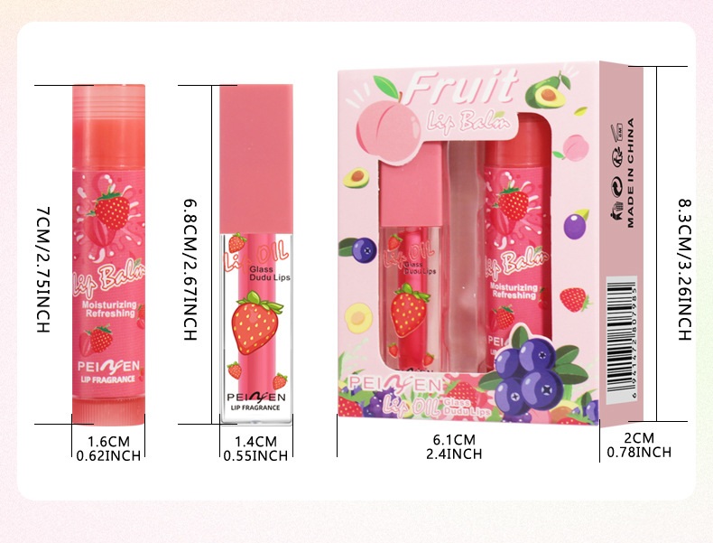 Peifen Fruit Moisturising Lip Balm + Lip Oil Set 3