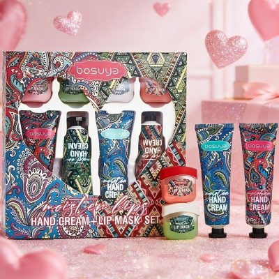 Bosuya 4pcs Lip Balm + 4pcs Hand Cream Gift Set