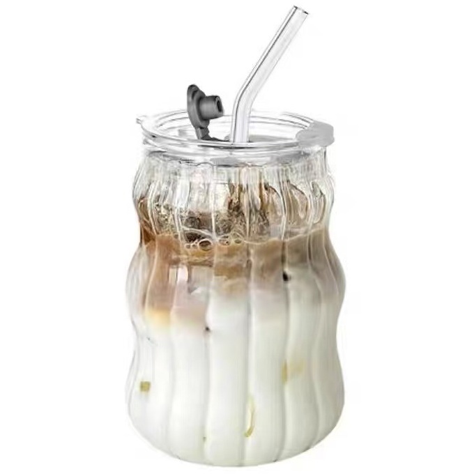 Cloud Glass Cup Tumbler with Clear Lid and Straw (no handle) 6
