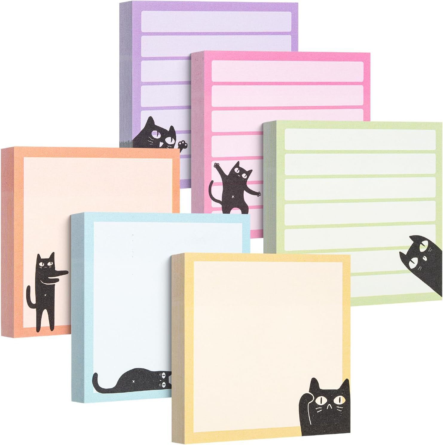 Cute Cat Sticky Note Pad Set 6 Designs x 80 Pages Per Pad