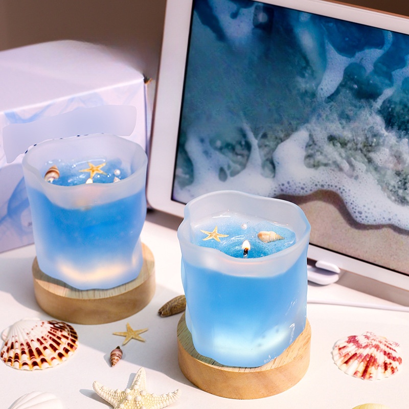 Fantacy Ocean Decorated Fraganced Candle in Frosted Glass Jar 1