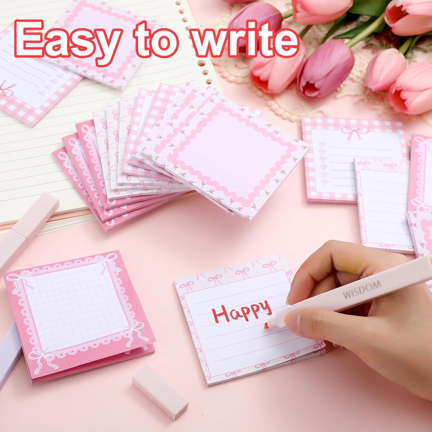 Pink Bow Sticky Note Pad Set 4 Designs x 30 Pages Per Pad 3