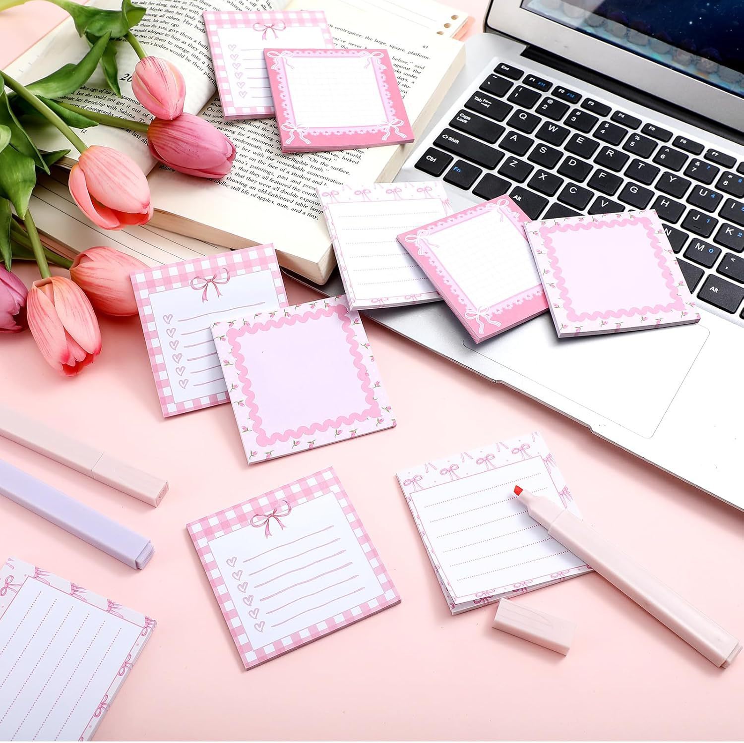 Pink Bow Sticky Note Pad Set 4 Designs x 30 Pages Per Pad 4