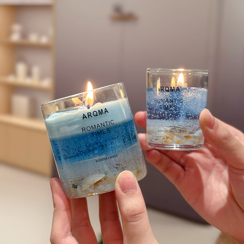 Romantic Ocean Times Decorated with Crystal Stones and Seashells Fraganced Candle in Glass Jar 1