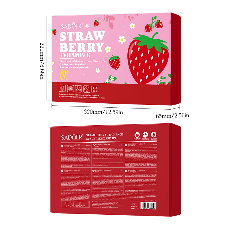 Sadoer Strawberry + Vitamin C 6pcs Skincare Set (Face Cleanser, Toner, Face Lotion, Serum, Eye Cream n Face Cream) - Image 3