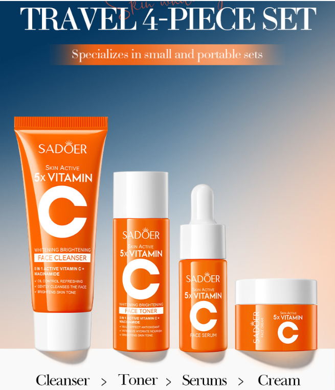 Sadoer Vitamin C 4pcs Skincare Set (Face Cleanser, Toner, Serum n Face Cream) - Image 2