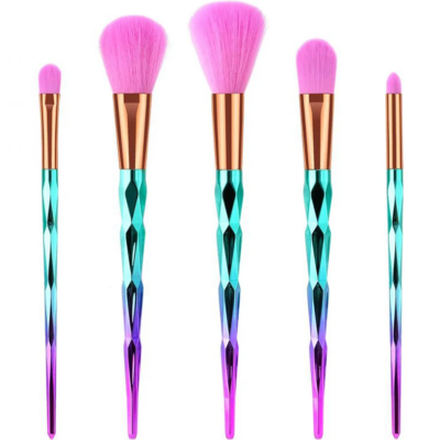 Glowii 5pcs Colourful Diamond Makeup Brush Set with Pink Hair