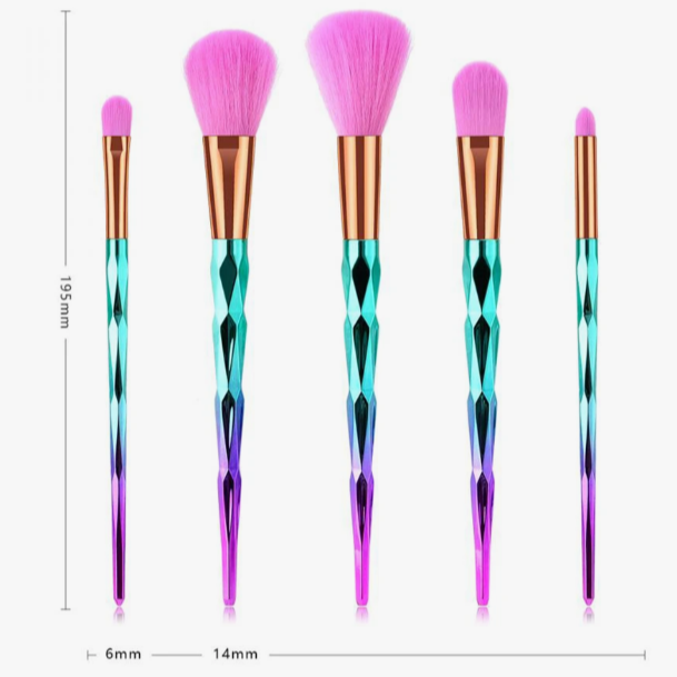 Glowii 5pcs Colourful Diamond Makeup Brush Set with Pink Hair - Image 2