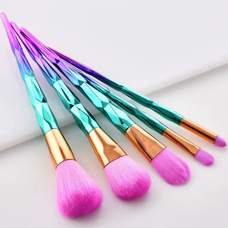 Glowii 5pcs Colourful Diamond Makeup Brush Set with Pink Hair - Image 3