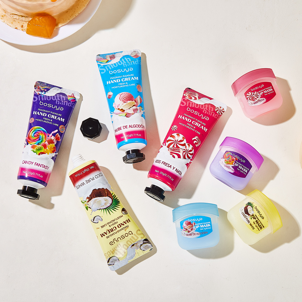 Bosuya Sweet 4pcs Hand Cream + 4pcs Lip Mask Gift Set - Image 2