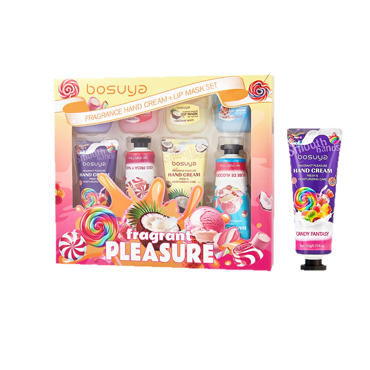 Bosuya Sweet 4pcs Hand Cream + 4pcs Lip Mask Gift Set - Image 3
